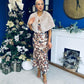 Lisbon Square Neck Sequin Midi Dress Gold