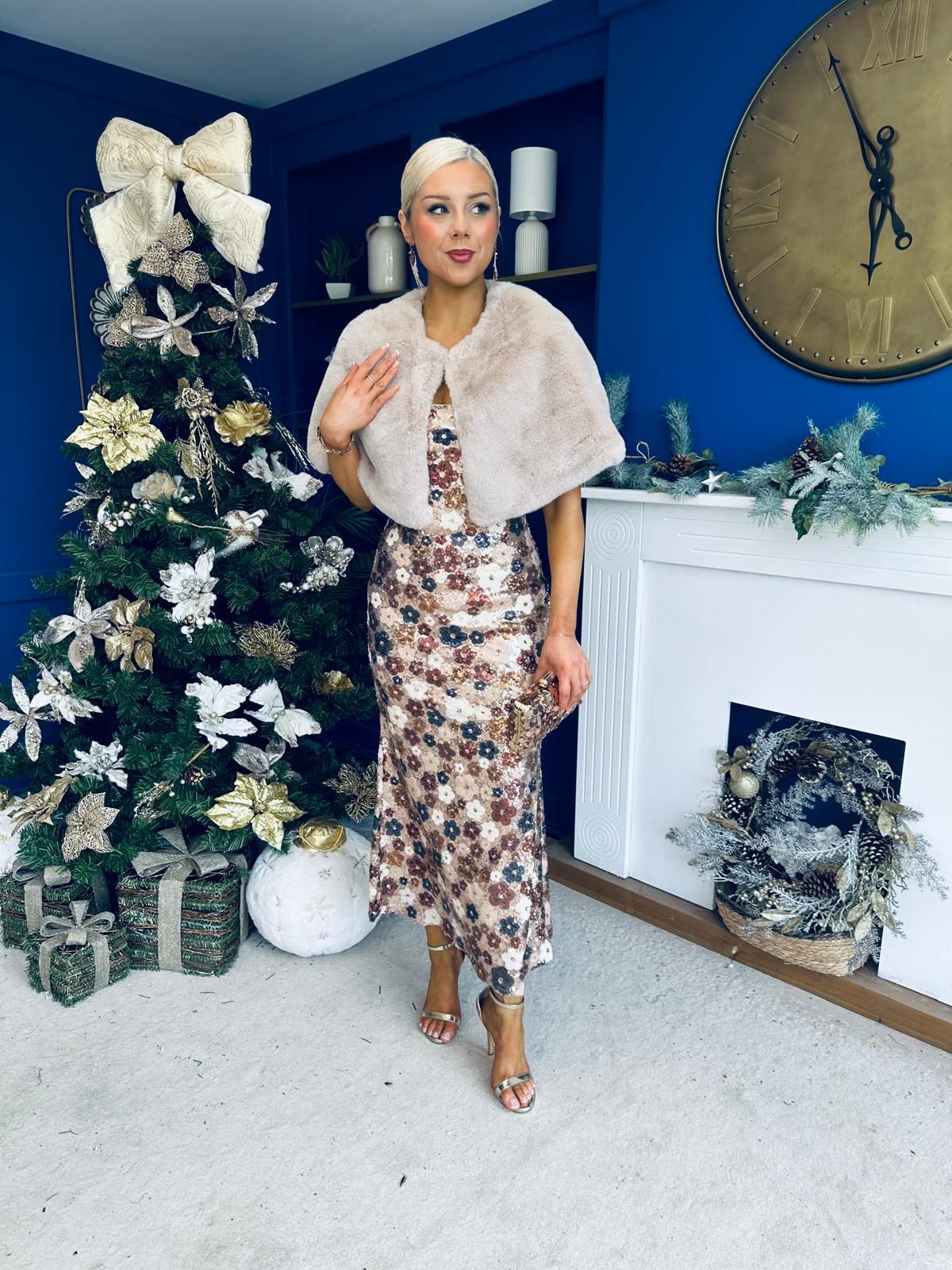 Lisbon Square Neck Sequin Midi Dress Gold