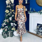 Lisbon Square Neck Sequin Midi Dress Gold