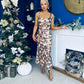 Lisbon Square Neck Sequin Midi Dress Gold