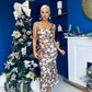 Lisbon Square Neck Sequin Midi Dress Gold