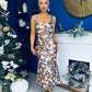 Lisbon Square Neck Sequin Midi Dress Gold