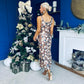 Lisbon Square Neck Sequin Midi Dress Gold
