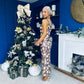 Lisbon Square Neck Sequin Midi Dress Gold