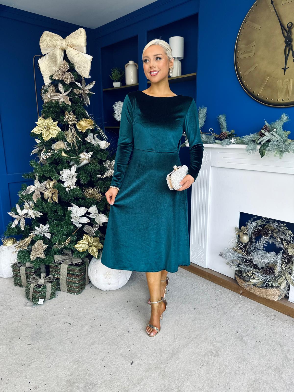 Taylor Pearl & Bow Detail Midi Dress Forest