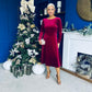 Taylor Pearl & Bow Detail Midi Dress Wine