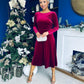 Taylor Pearl & Bow Detail Midi Dress Wine