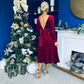 Taylor Pearl & Bow Detail Midi Dress Wine