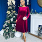 Taylor Pearl & Bow Detail Midi Dress Wine