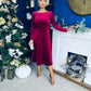 Taylor Pearl & Bow Detail Midi Dress Wine
