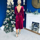 Taylor Pearl & Bow Detail Midi Dress Wine