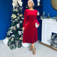 Taylor Pearl & Bow Detail Midi Dress Red