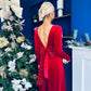 Taylor Pearl & Bow Detail Midi Dress Red