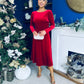Taylor Pearl & Bow Detail Midi Dress Red