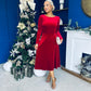 Taylor Pearl & Bow Detail Midi Dress Red