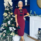 Emma Cut Out Bow Midi Dress Wine
