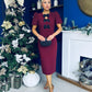 Emma Cut Out Bow Midi Dress Wine
