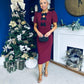 Emma Cut Out Bow Midi Dress Wine