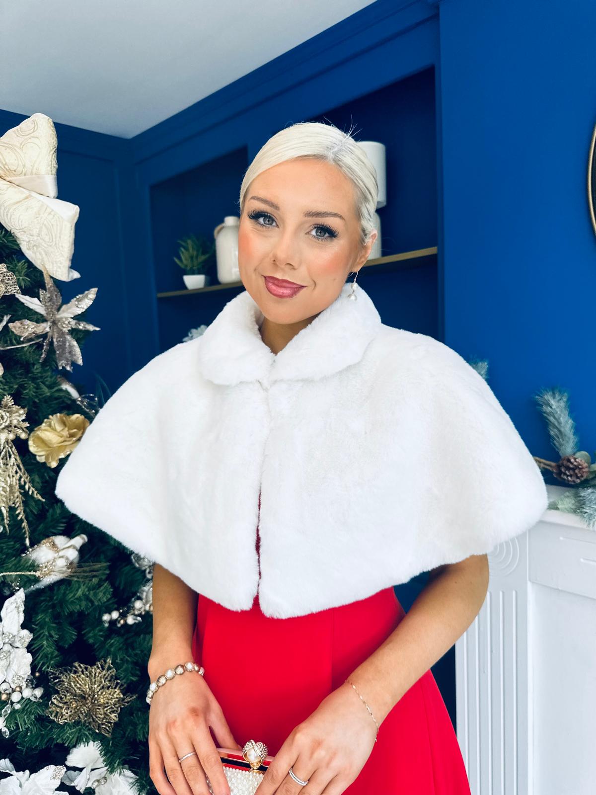 Piper Faux Fur Shawl White