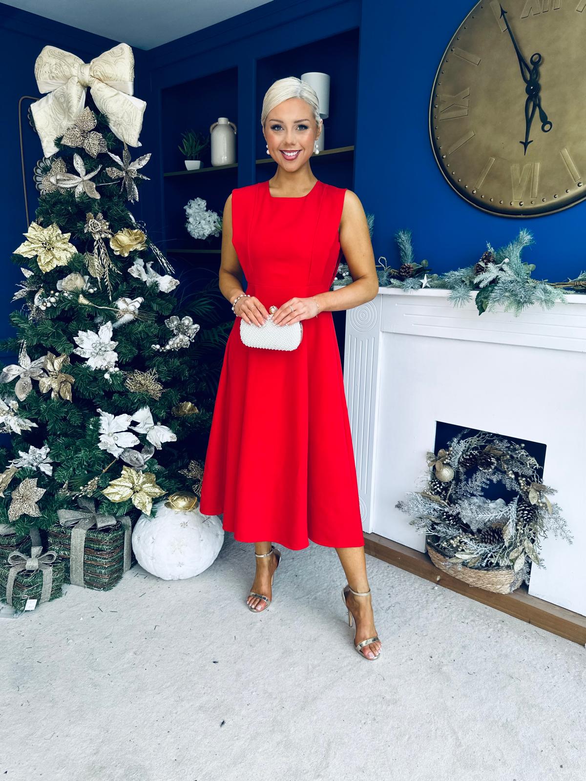 Michaela Detailed Ocxasion Dress Red