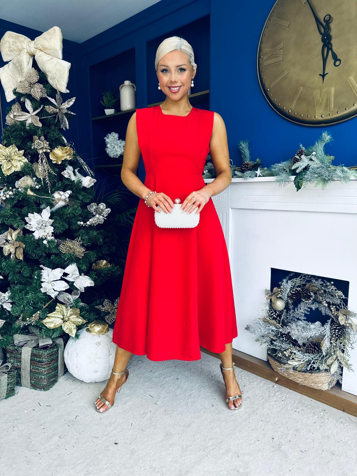 Michaela Detailed Ocxasion Dress Red