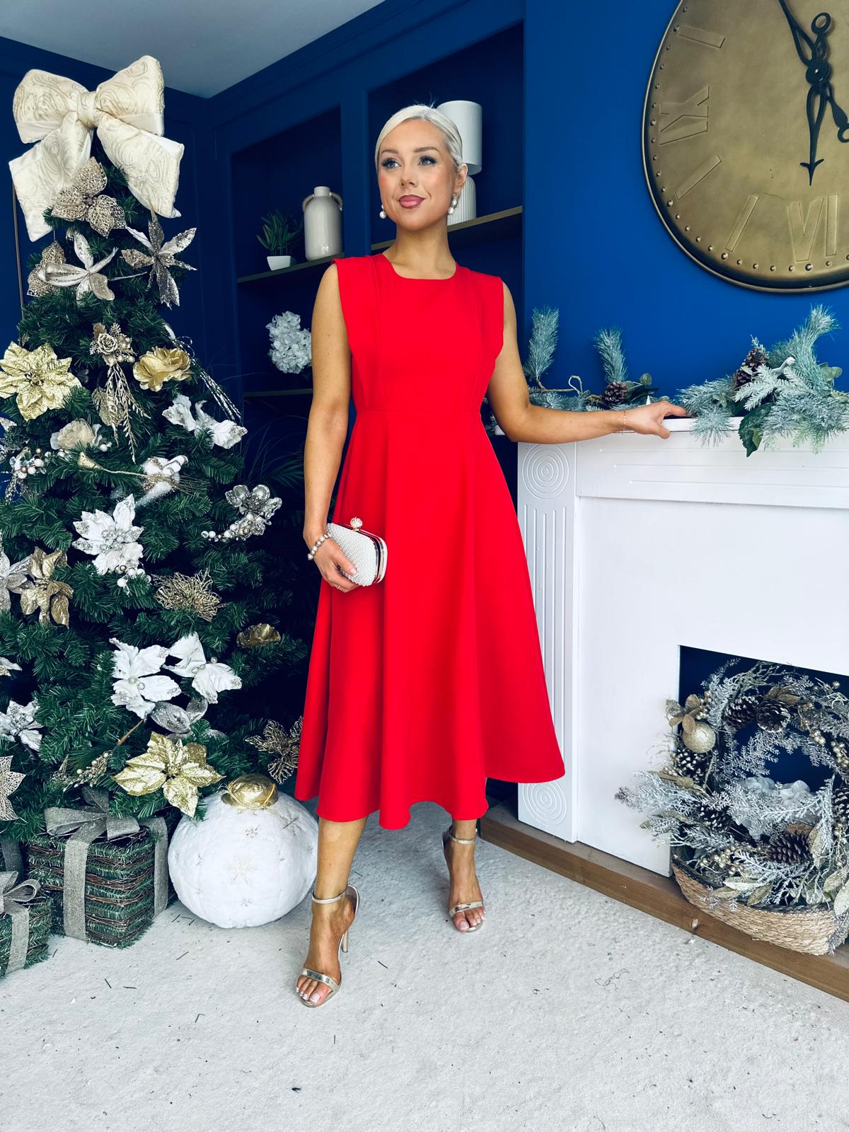 Michaela Detailed Ocxasion Dress Red