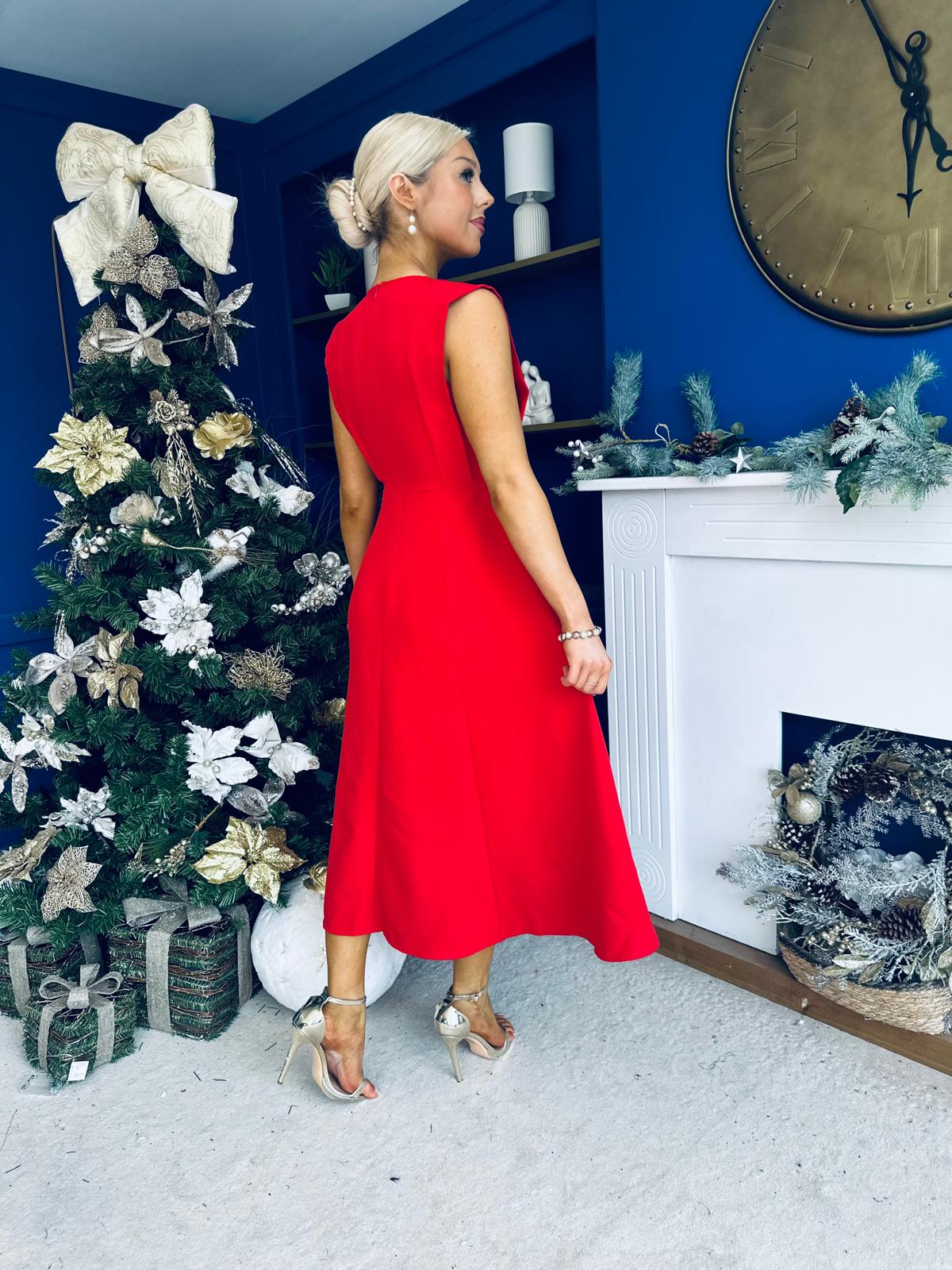 Michaela Detailed Ocxasion Dress Red