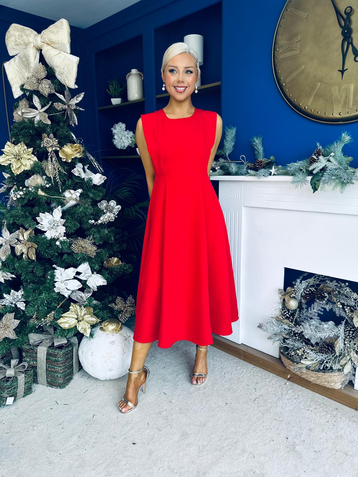 Michaela Detailed Ocxasion Dress Red