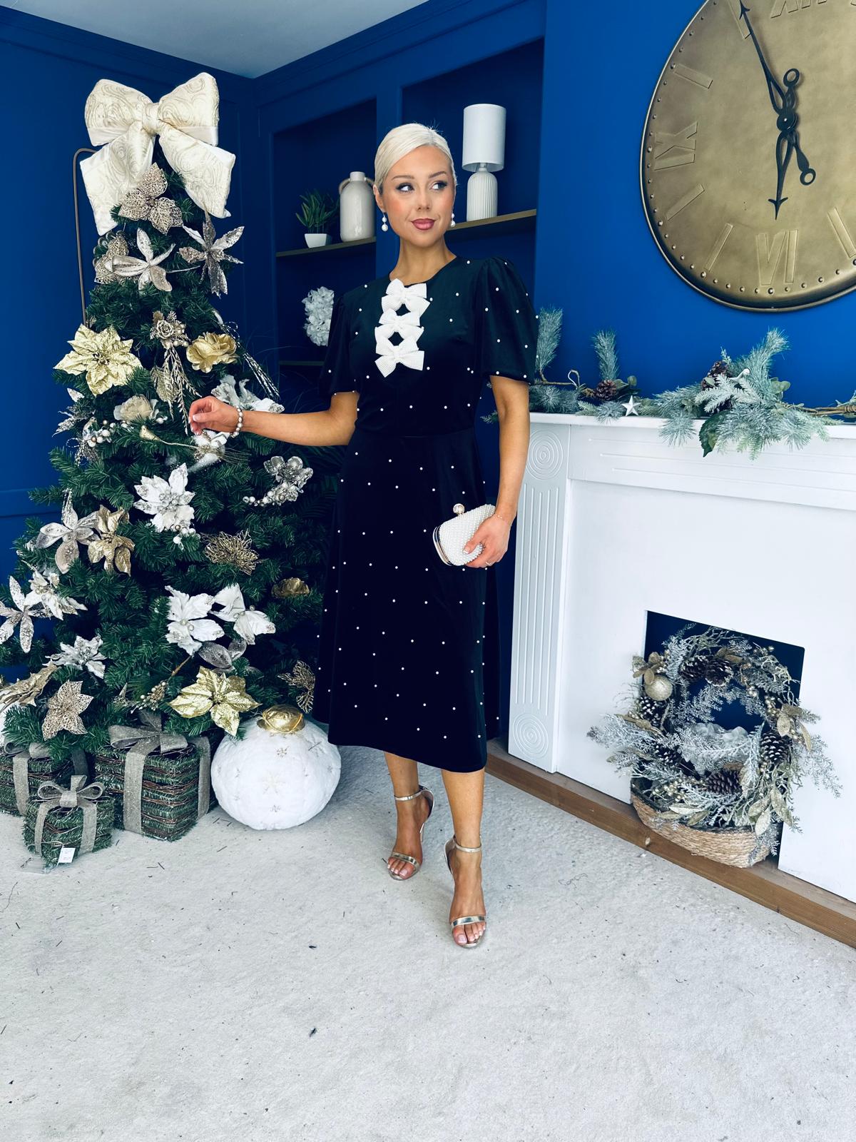 Casey Pearl & Velvet Occasion Dress Black