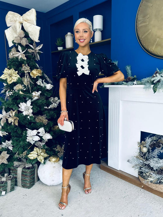 Casey Pearl & Velvet Occasion Dress Black