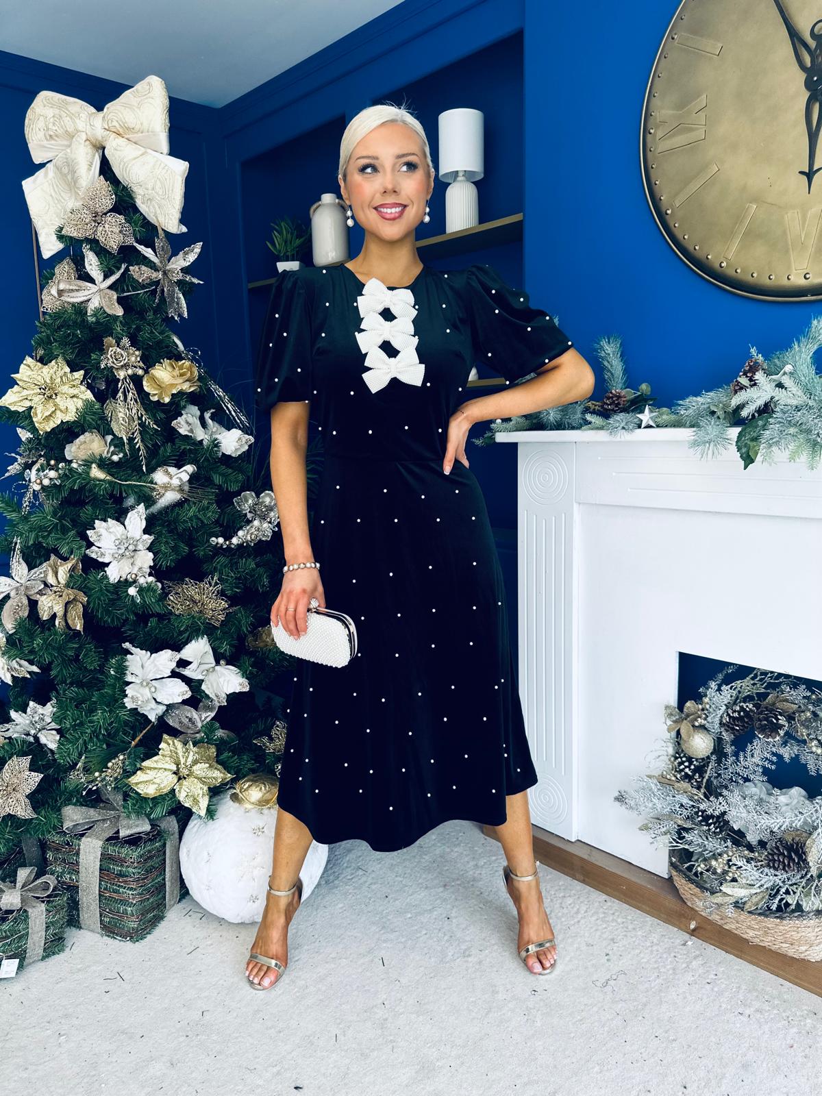Casey Pearl & Velvet Occasion Dress Black