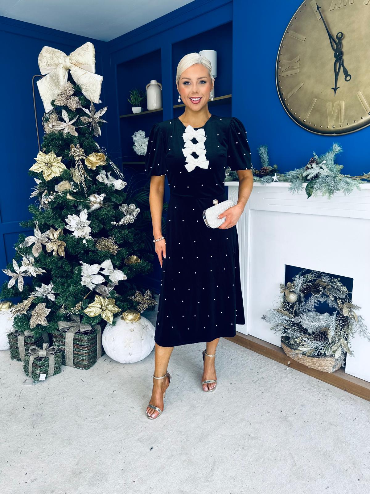 Casey Pearl & Velvet Occasion Dress Black