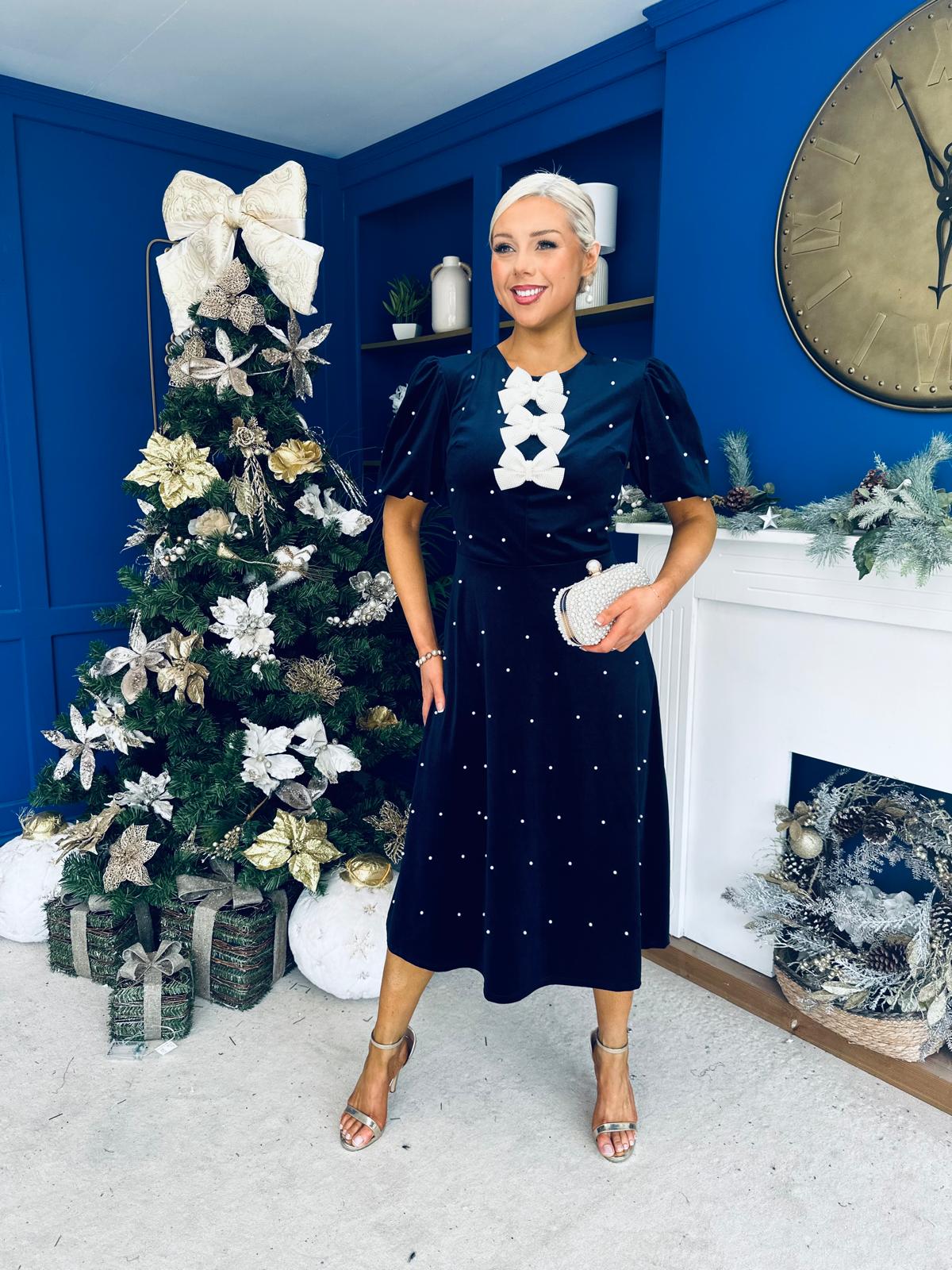 Casey Pearl & Velvet Occasion Dress Navy
