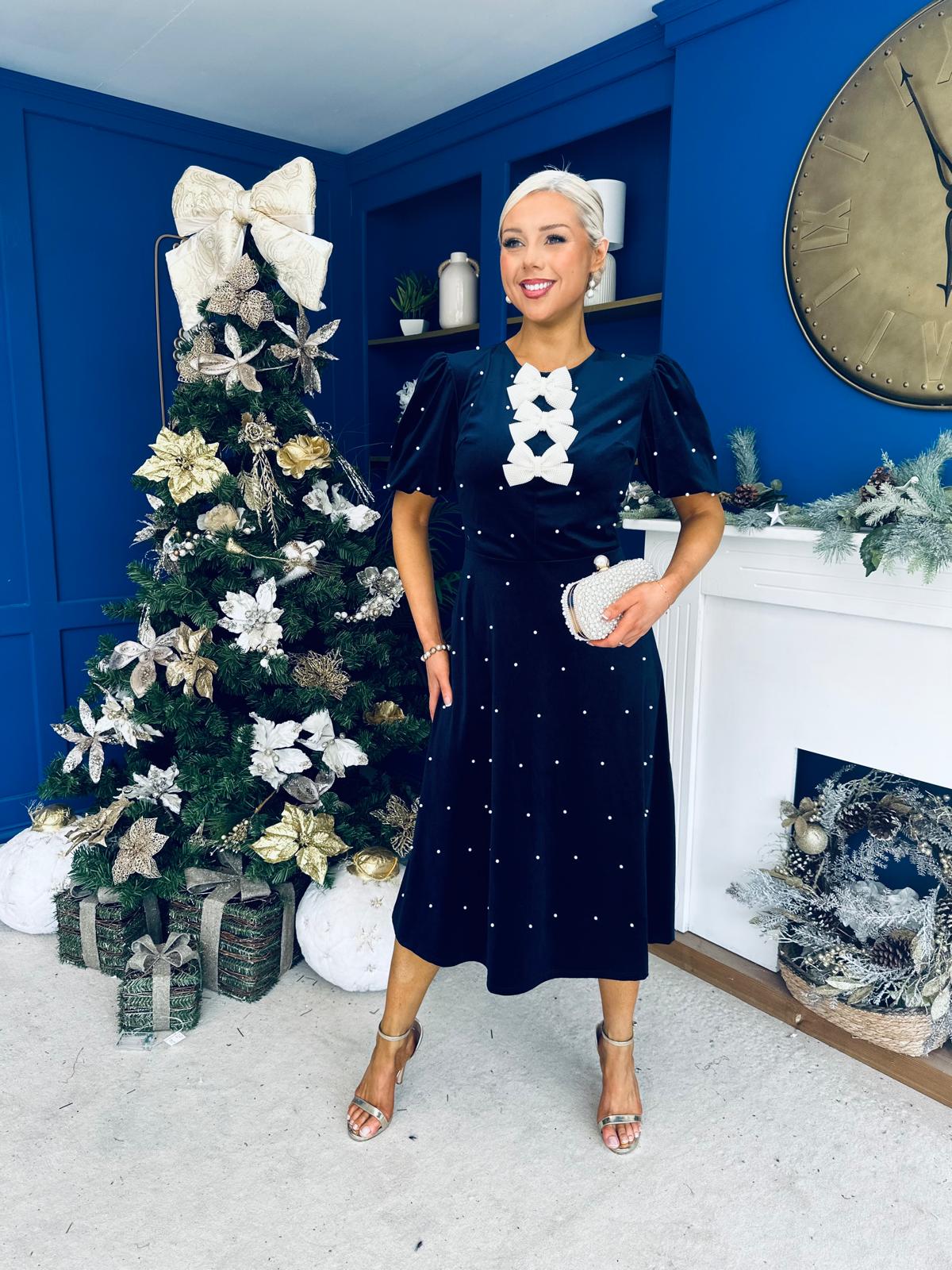 Casey Pearl & Velvet Occasion Dress Navy