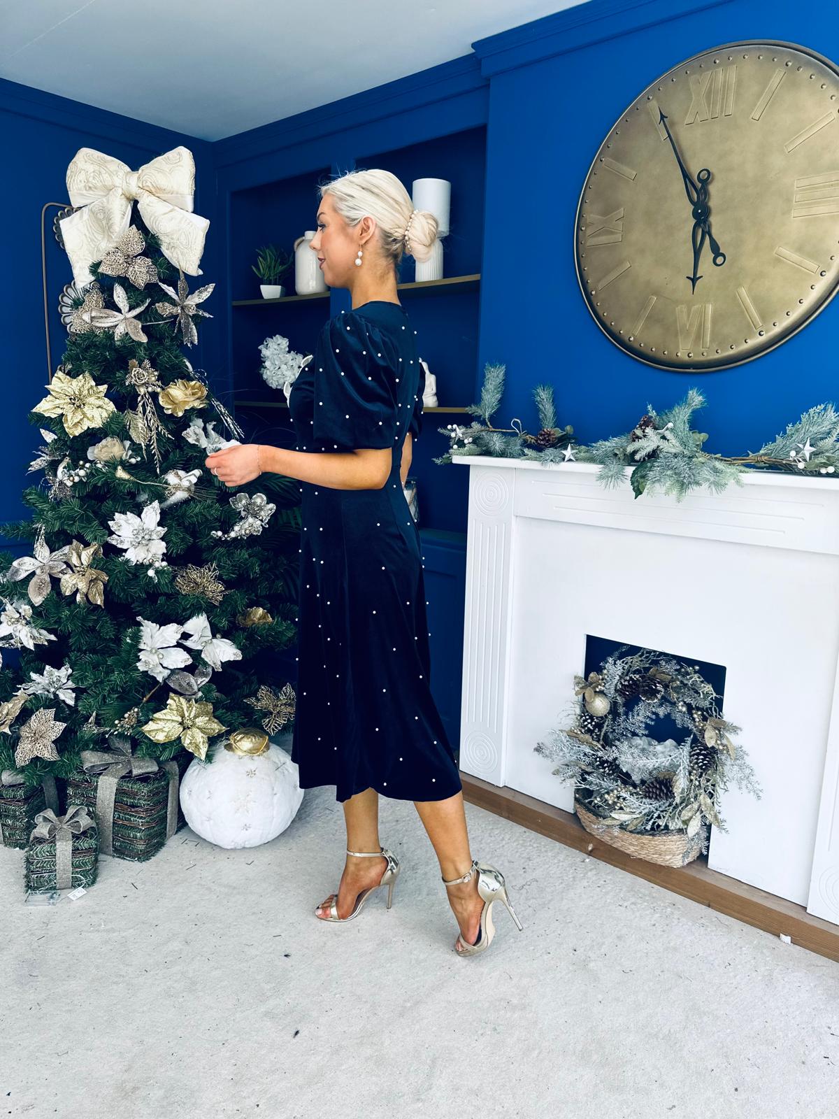 Casey Pearl & Velvet Occasion Dress Navy