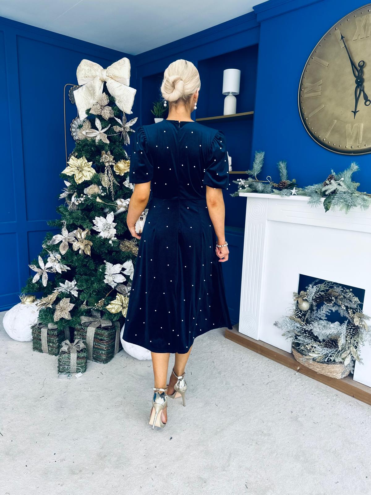 Casey Pearl & Velvet Occasion Dress Navy