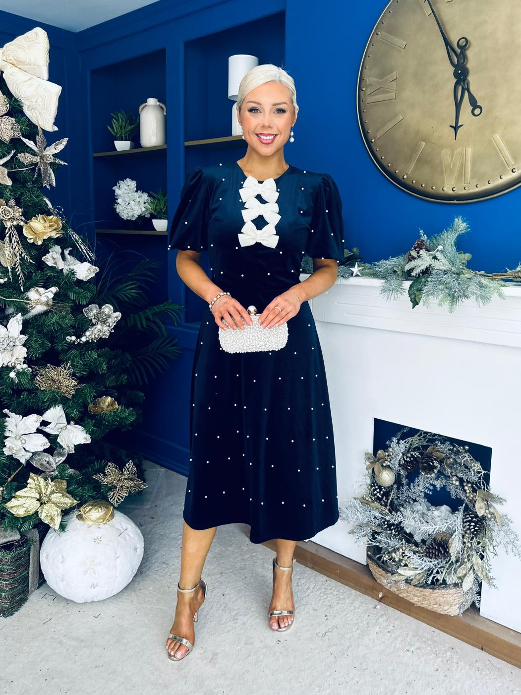 Casey Pearl & Velvet Occasion Dress Navy