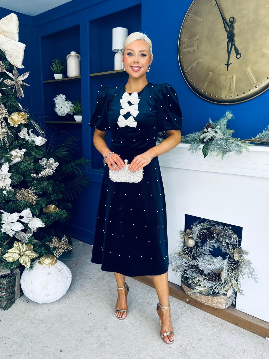 Casey Pearl & Velvet Occasion Dress Navy