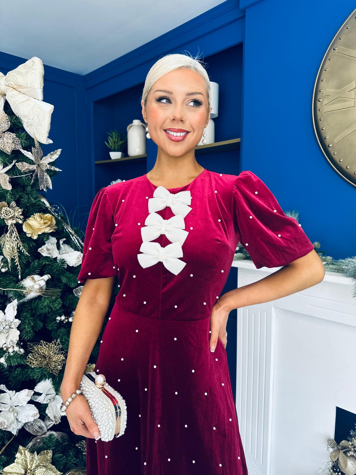 Casey Pearl & Velvet Occasion Dress Wine