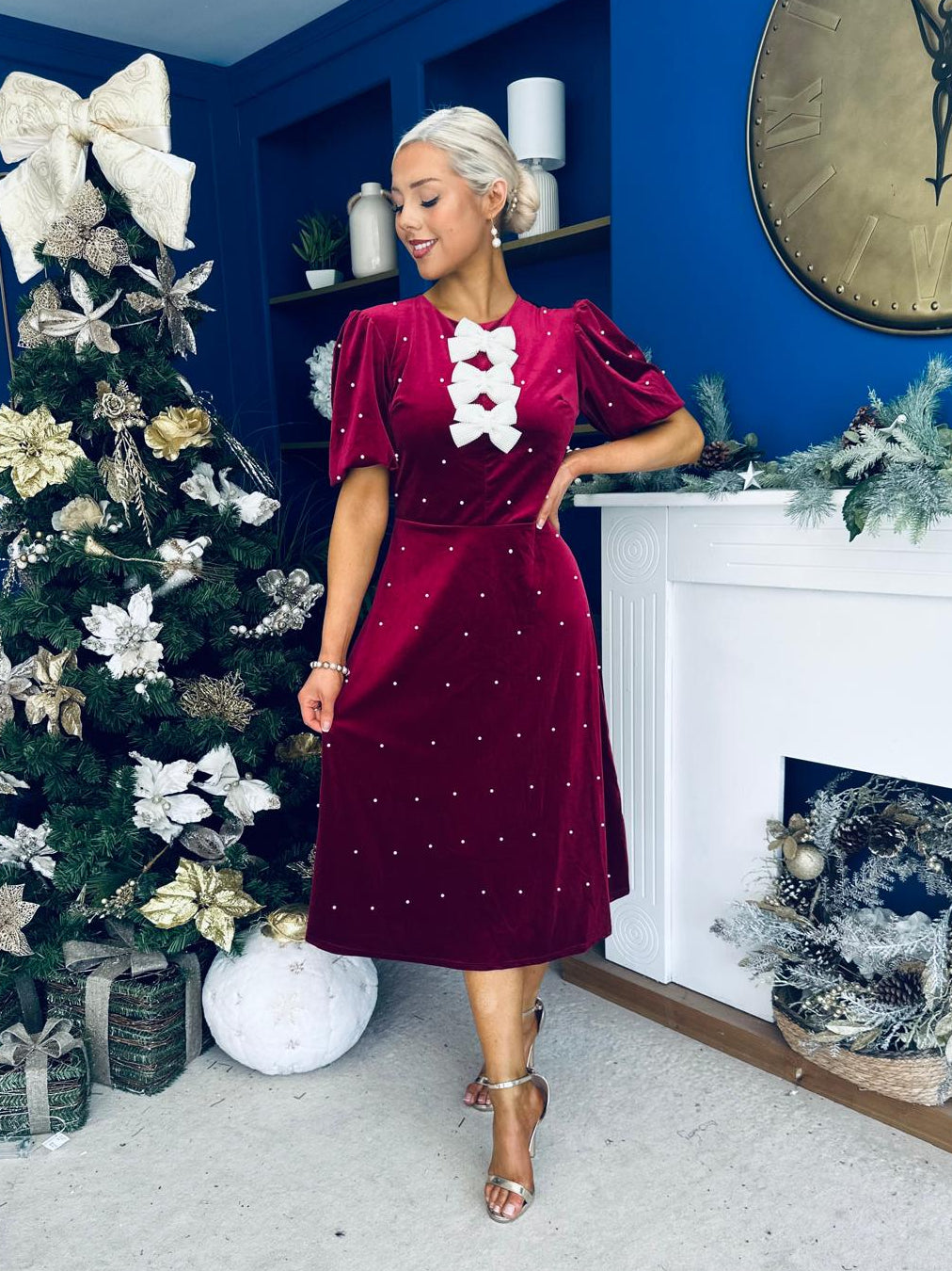 Casey Pearl & Velvet Occasion Dress Wine