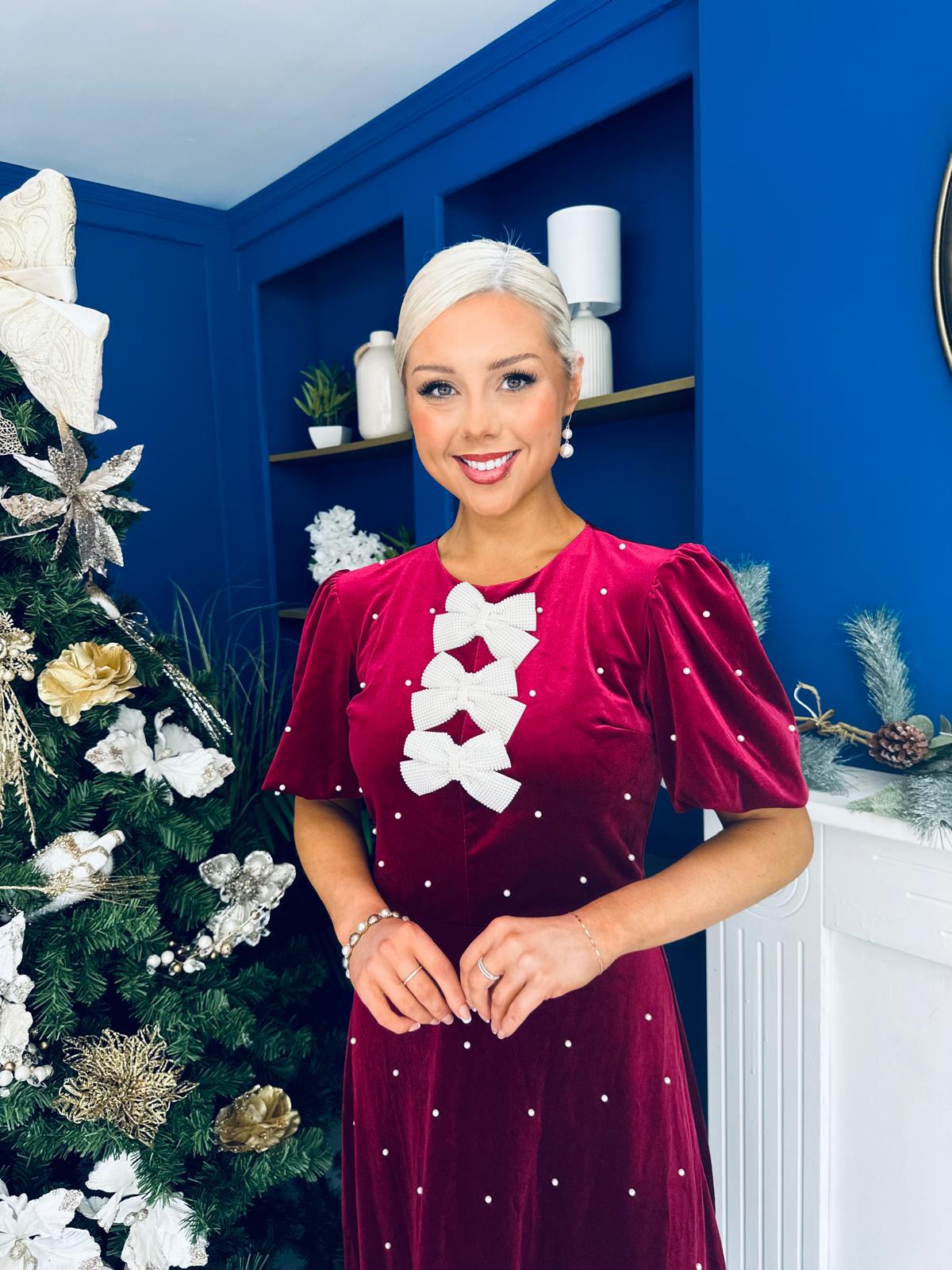 Casey Pearl & Velvet Occasion Dress Wine
