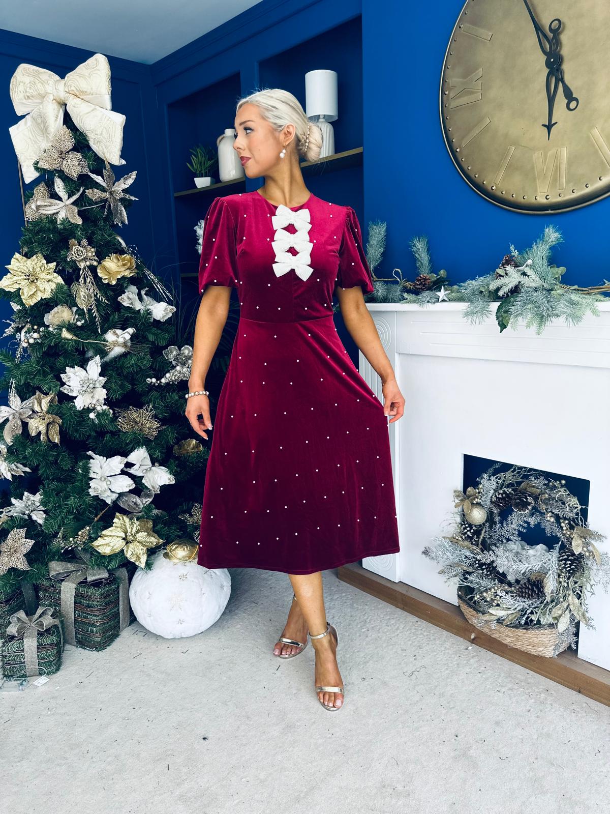 Casey Pearl & Velvet Occasion Dress Wine