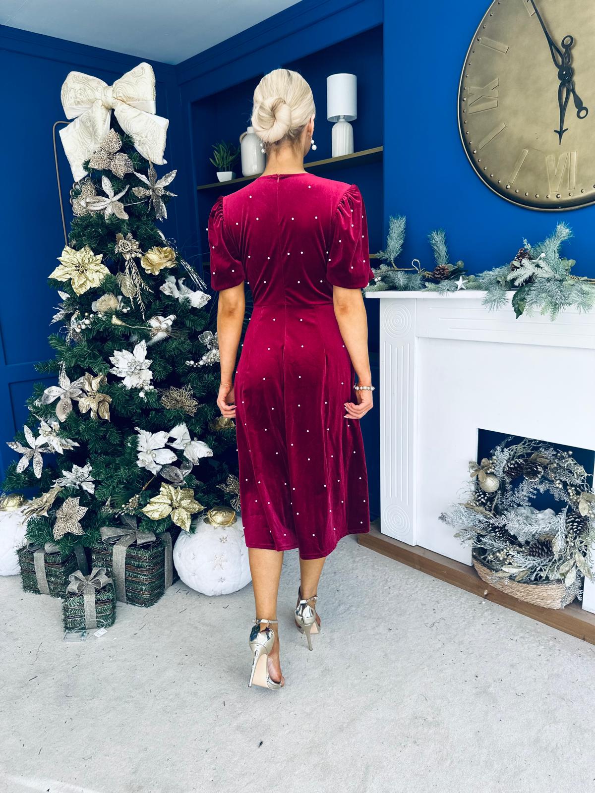 Casey Pearl & Velvet Occasion Dress Wine