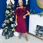 Jackie Floral Bardot Occasion Midi Dress Burgundy