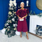 Jackie Floral Bardot Occasion Midi Dress Burgundy