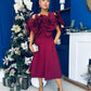 Jackie Floral Bardot Occasion Midi Dress Burgundy