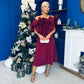 Jackie Floral Bardot Occasion Midi Dress Burgundy