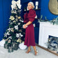 Jackie Floral Bardot Occasion Midi Dress Burgundy