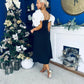 Jackie Floral Bardot Occasion Midi Dress Monochrome