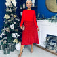 River Sequin Skirt Occasion Midi Dress Red